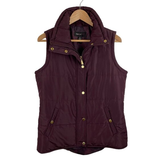 Style & Co. Jackets & Blazers - Style & Co Womens Size Medium Burgundy Puffer Vest w/Gold Zipper & Snaps